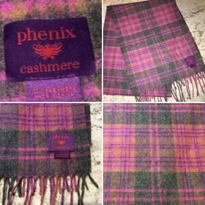 Phenix 100% Cashmere Scarf Purple Gray Hot Pink NWOT